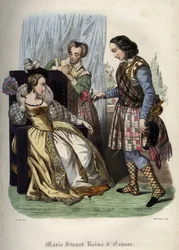 Mary, dronning af Skotland (Mary I af Skotland) (Marie Iere Stuart) (1542-1587). Indgravering fra 1842 i "Histoire des popes"" af Maurice Lachatre. Privat samling.