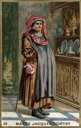 Mester Jacques Coitier, første læge, læge hos Louis XI. Kromolitografi af det 19. århundrede.