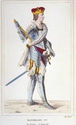 Maximilian I (af Habsburg). Ærkehertug af Østrig, konge af romerne og germansk kejser (1459 - 1519). Stik fra 1830