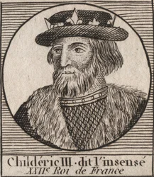 Merovingerdynasti: Portræt af Childerik III (714-755) Frankernes Konge - CHILDERIC III (d. 754) Frankernes Konge, 741-751, og den sidste af Merovingerne - gravering fra "" Instruction sur l