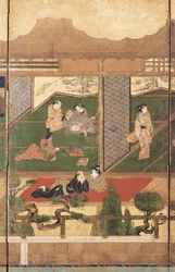 Merrymaking (blæk, farve og bladguld på papir)