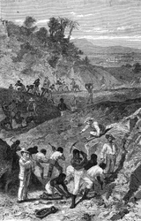 Udvinding af en diamantmine i Afrika i 1869.