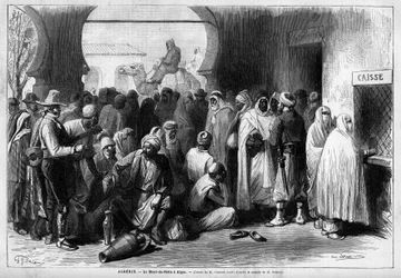 Mont de Piete (Mont-de-Piete) i Algier, Algeriet. Indgravering i "" Le Monde illustrious"" 1883. Privat samling.