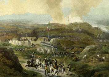 Napoleons felttog i 1793: Genoptagelse af Camp de Peyrestortes, Armee des Pyrenees Orientales den 18. september 1793. Gravering 1868