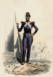 Nationalgarden eller den afrikanske milits i Algier, oprettet i 1830 ved general Clausel fra den franske hær for at sikre ro og orden i byen, i »Det gamle og moderne Algeriet« af Léon Galibert
