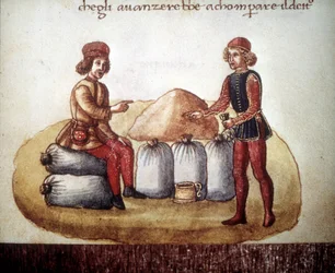 Forhandling om kornpriser. Manuskript fra det 15. århundrede. Nationalbiblioteket i Firenze