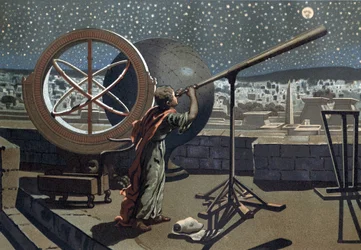 Nicees hipparchus. (Hipparkhos) i Alexandria Observatory Græsk Astronom (i Bythynien, 2. århundrede f.Kr.) efter "Science and its Men" af Louis Figuier. Barcelona 1881