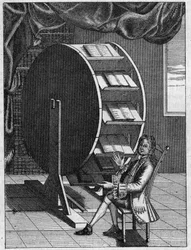 Nicolas Grollier de Servière (1596-1689), fransk opfinder, har sit skrivebord. (Faksimile af en gammel gravering). Gravering i "" Nature: gennemgang af videnskaberne og deres anvendelser til kunst og industri "" af 16. oktober 1880.
