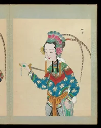 Hundrede portrætter af figurer fra Peking-operaen, slutningen af det 19. og begyndelsen af det 20. århundrede (album med halvtreds blade; blæk, farve og guld på silke)