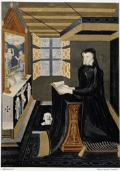Oratorium af dronning Catherine de Medici (Caterina de Medici) (dronning i bøn) - baseret på emalje fra det 16. århundrede, Cluny Museum