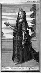 Ridderordener. Lady Chevaliere af korset i Østrig i det 17. århundrede. I "" Historien om militære ordener eller riddere, om de sikre og rutineprægede militser af begge køn, som er blevet etableret indtil videre. Udgave taget fra Abbe Giustiniani, R.P.Bon