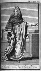 Ridderordener. Chevalier de Saint Michel i Frankrig i det 15. århundrede. I "" Historien om militære ordener eller riddere, om de sikre og rutineprægede militser af begge køn, som er blevet etableret indtil videre. Udgave taget fra Abbe Giustiniani, R.P.Bo