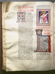 Page of an Exultet (lithurgisk sang) (Ms.724/3-Carta7) Et enlumine-manuskript fra det 12. århundrede. Rom, Biblioteca Casanatense
