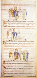 Side af en oplyst bibel (Ms.723-Foglio 138v.) fra begyndelsen af det 12. århundrede. Svag. 52,8x38 cm Rom, Biblioteca Casanatense