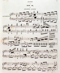 Side med partitur Populær salme for Pius IX af Gioacchino Rossini