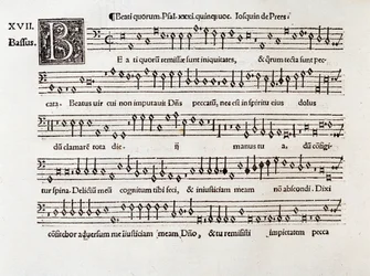 Side med partitur af Salme XIII af Willaert (1538)