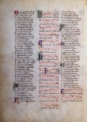 Side med sange, tekster og musik Miniature fra "" Le roman de Fauvel"" af Gervais de Bus