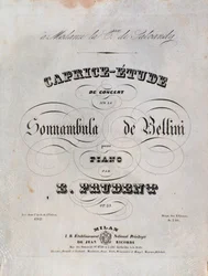 Side med noderne til et Caprice-studie for klaver af Emile Prudent baseret på La sonnambula af Vincenzo Bellini
