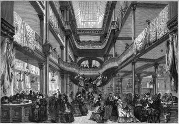 Paris 1872: interiør af nye butikker, ""Billigt"".