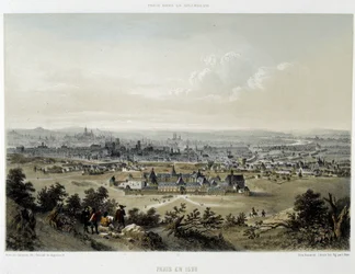 Paris i 1620, overblik taget fra Butte Chaumont - litografi