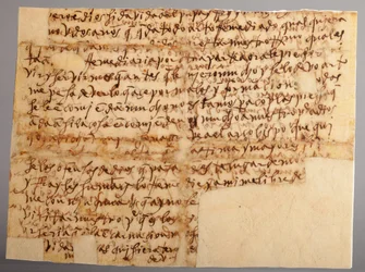 En del af et manuskript. Brev nr. 96 af Sankt Teresa til hendes niece Moder María Bautista (Brev nr. 96 fra Julemanden. Teresa, fra Sevilla, til hendes niece, Moder María Bautista, som er i Valladolid). Papir. Del 1. 30. november 1575.