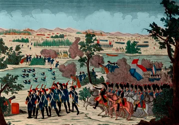 Passage af Mincio den 11. Prairialår IV (20. december 1800) af de franske grenaderer. Under øjnene af Bonaparte General en Chief - Gravering - 1800 - Slaget ved Pozzolo (også kendt som slaget ved Mincio-floden og Monzambano) - Passagen o