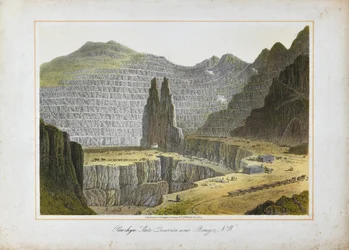 Penrhyn Slate Quarries, nær Bangor, Nordwales (håndkoloreret litografi på papir)