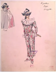 Peppe-kostume klædt i Harlekin til operaen "" Paillasse"" (pagliacci, klovne) af Ruggero Leoncavallo (1857-1919) fra 1892. Paris, Operamuseets bibliotek