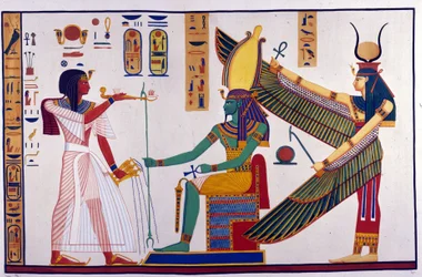 Farao Ramses IV giver tilbud til Ptah-Sokari-Osiris. Bag Osiris er Isis. (Bibah-el-Moluks grav) - i "" Monumenter af Egypten og Øvre Nubien"" af Ippolito Rosellini (Rossellini).