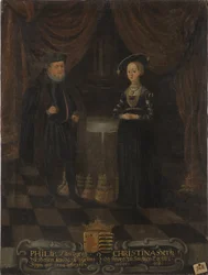 Philippe I de Hesse, dit le Magnanime et Christine de Saxe - Philip I, Landgrave of Hessen (1504-1567) and Christine of Saxony (1505-1549), Landgravine of Hessen, Anonymous . Olie på lærred. Mål: 103x79 cm. Nationalmuseum Stockholm
