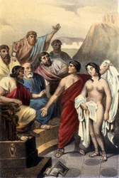 Fryne, græsk kurtisane, foran Athens dommere