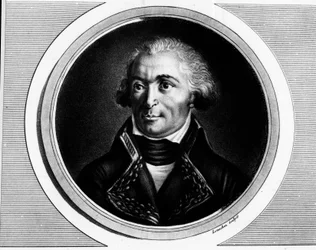 Portræt i fuld længde af Charles Pichegru (1761-1804), øverstkommanderende for hærene i Norden, Sambre og Meuse, Rhinen og Mosel. indgravering i ""Komplet samling af historiske billeder af den franske revolution, i tre bind.""" 1804.