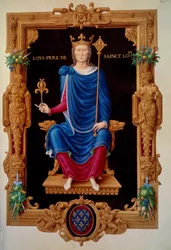 Portræt i foden af kongen af Frankrig Louis VIII løven (1187 - 1226) fader til Saint Louis. Miniature i "" Recueil des rois de france"" af Jean Tillet