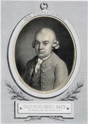 Portræt i medaljon af Charles Philippe Emmanuel Bach (1714-1788), søn af Jean Sebastien Bach, n.d. 19. s.