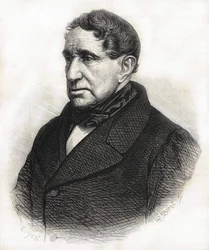 Portræt af Achille Léonce Victor Charles de Broglie (1785 - 1870), hertug af Broglie. Indgravering af det 19. århundrede.