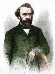 Portræt af Adolphe (Adolph) Sax, opfinderen af saxofonen (1814-1894).