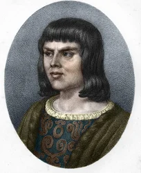 Portræt af Alain Chartier.Fransk diplomat og forfatter (1385 til 1433). Fremtidens sekretær Charles VII. 1800-tals gravering.