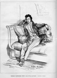 Portræt af Alexandre Dumas Jr. (1824-1895) fransk forfatter i en alder af 26. Indgravering i "" Le Monde Illustré""