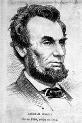 Portræt af den amerikanske præsident Abraham Lincoln (1809 - 1865).