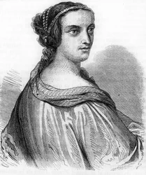 Portræt af Anne de Beaujeu, Anne af Frankrig (1462-1522), hertuginde af Bourbon, datter af Ludvig XI. Gravering 1800-tallet.). Indgravering af det 19. århundrede.