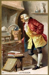 Portræt af Antoine Laurent de Lavoisier (1743 - 1794), fransk kemiker. Kromolitografi 1800-tallet.