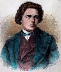 Portræt af Anton Rubinstein (1829 - 1894), russisk pianist og komponist. Indgravering af det 19. århundrede. Privat samling.