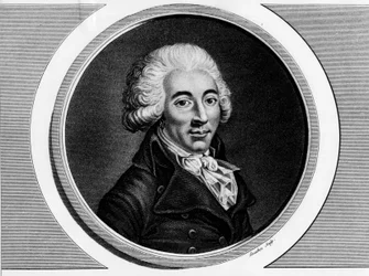 Portræt af Armand Gensonne (1758 - 1793) konventets deputeret. Indgravering i "" Komplet samling af historiske malerier fra den franske revolution, i tre bind.""" 1804.