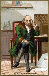 Portræt af Benjamin Franklin (1706 - 1790). Kromolitografi i slutningen af det 19. århundrede.
