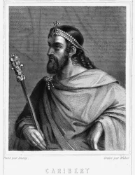 Portræt af Caribert (? -?), Konge af Paris (561 - 567) - i "" Histoire des Français"" af Lavallée, gravering, sd.