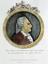 Portræt af Casanova (1725 - 1798) - portræt i frontispice, i "" Historien om min flugt fra fængslerne i Republikken Venedig "", skrevet til Dux i Bøhmen
