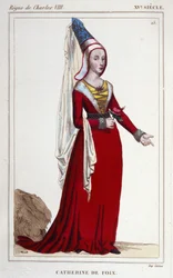 Portræt af Catherine de Navarre (eller Catherine de Foix) 1468-1517, dronning af Navarre. Stik fra 1830.
