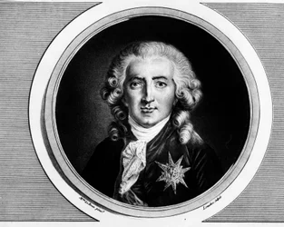 Portræt af Charles Alexandre de Calonne (1734-1802). Indgravering i "" Komplet samling af historiske malerier fra den franske revolution, i tre bind.""" 1804.