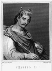 Portræt af Charles II den Skaldede (823 - 877), konge af Frankrig - i "Histoire des Français"" af Lavallée, gravering, sd.