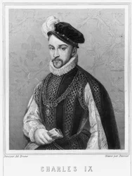 Portræt af Charles IX (1550 - 1574), konge af Frankrig - i "Histoire des Français"" af Lavallée, stik, sd.